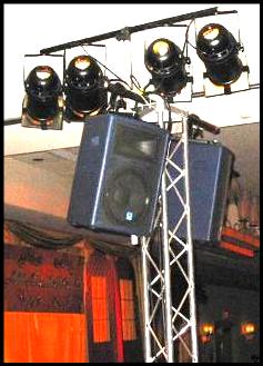 Truss Mounted speakers and lighting fixtures